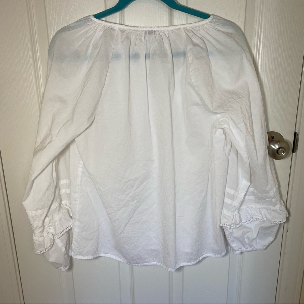 White J. Crew Blouse with Pom Pom Detailing - Picture 5 of 10